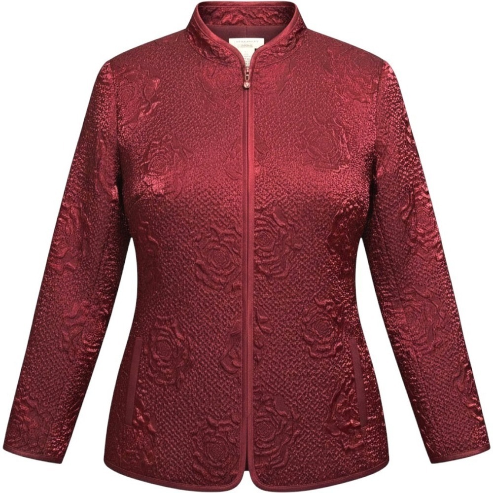 Laura Ashley Floral Jacquard Jacket Womens PM Petite Red Metallic Zip Front